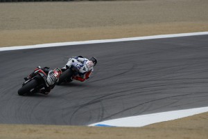 Jorge Lorenzo, managing to stay completely on the bike this time.